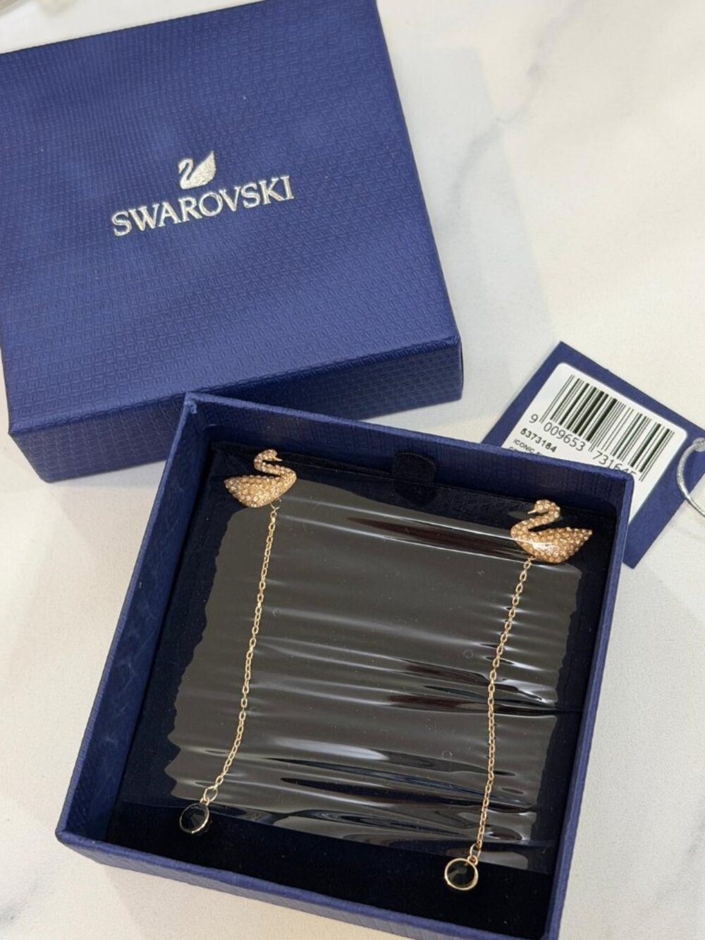 Swarovski Swan Crystal Earrings Rose Gold Tone Pavé Elegant Stud Drop Jewelry